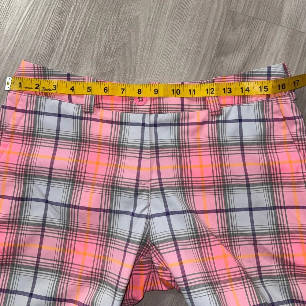 Nike Golf Tour Performance Dri-FIT Plaid Shorts Pink Orange Grey Womens 8